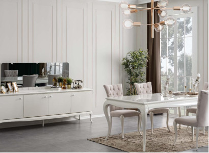 Dining set dinette Dining room Dining table Wood White Set 7-piece sideboard